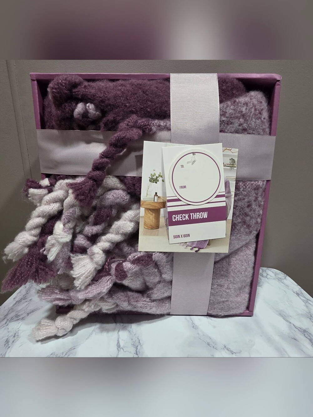 Check Throw Plush Blanket in Lavender and Cream